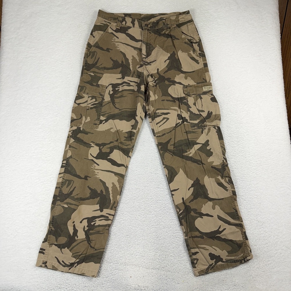 Wrangler Camouflage Cargo Pants Mens 32x32 (33x31) Green Military 100% Cotton